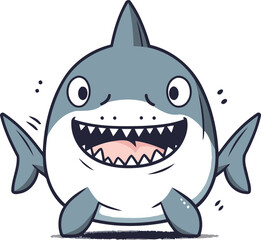 Cute cartoon shark vector illustration isolated on white background