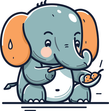 Cute baby elephant with spoon vector illustration for your design