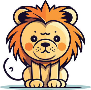Lion vector illustration cute cartoon character of a lion