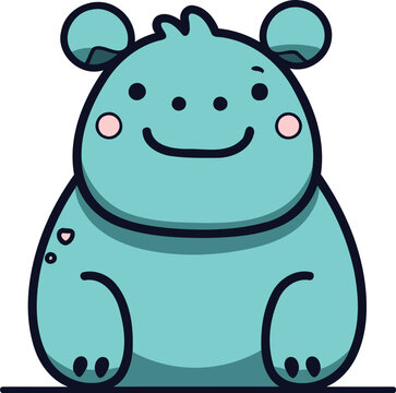 Cute cartoon hippo vector illustration isolated on white background