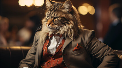 Cat in luxury suit. Generative AI