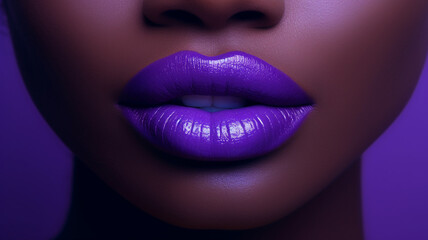 closeup of crop black woman with purple lipstick