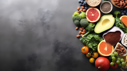 A Selection of Healthy Foods on a Gray Concrete Background，PPT background
