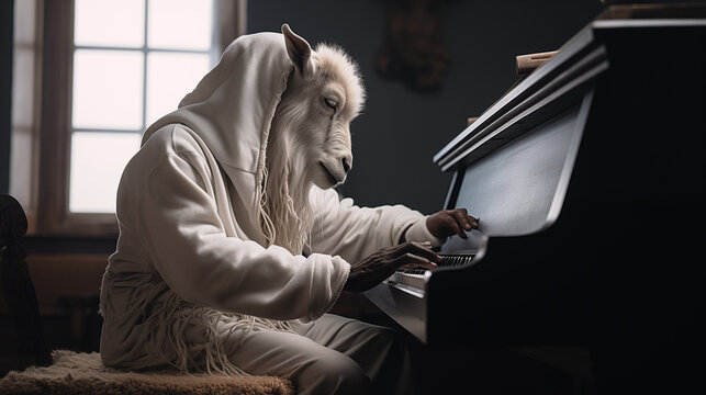 Goat plays the piano. Generative AI