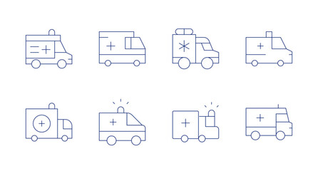 Ambulance icons. Editable stroke. Containing ambulance, medical service, siren.
