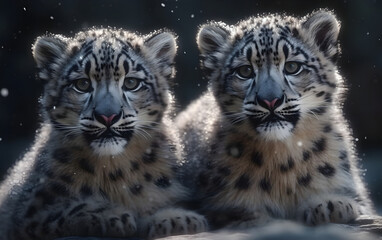 Obraz premium Snow leopard cubs, Generative AI