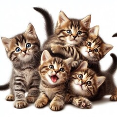 large group of assorted cute kittens on white background generative ai