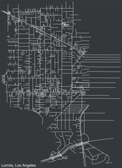 Detailed hand-drawn navigational urban street roads map of the CITY OF LOMITA of the American LOS ANGELES CITY COUNCIL, UNITED STATES with vivid road lines and name tag on solid background