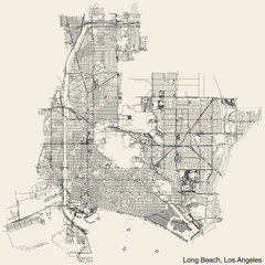 Detailed hand-drawn navigational urban street roads map of the CITY OF LONG BEACH of the American LOS ANGELES CITY COUNCIL, UNITED STATES with vivid road lines and name tag on solid background