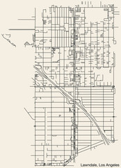 Detailed hand-drawn navigational urban street roads map of the CITY OF LAWNDALE of the American LOS ANGELES CITY COUNCIL, UNITED STATES with vivid road lines and name tag on solid background