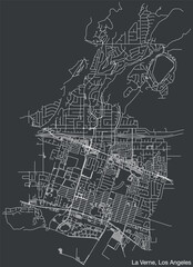 Detailed hand-drawn navigational urban street roads map of the CITY OF LA VERNE of the American LOS ANGELES CITY COUNCIL, UNITED STATES with vivid road lines and name tag on solid background