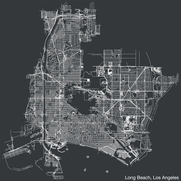 Detailed hand-drawn navigational urban street roads map of the CITY OF LONG BEACH of the American LOS ANGELES CITY COUNCIL, UNITED STATES with vivid road lines and name tag on solid background
