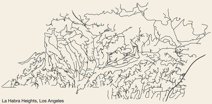 Detailed Hand-drawn Navigational Urban Street Roads Map Of The CITY OF LA HABRA HEIGHTS Of The American LOS ANGELES CITY COUNCIL, UNITED STATES With Vivid Road Lines And Name Tag On Solid Background