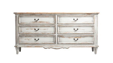 vintage white shabby chic dresser Interior design concept furniture for living isolated on clear png background and transparent background, AI generative.