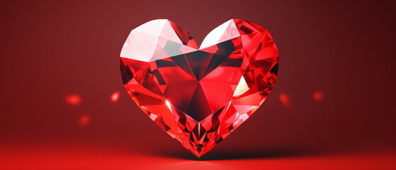 Happy Saint Valentine's day background, heart shaped diamond on red background. concept love. Template for design, postcards, print, poster, party, Valentine's day, romantic wedding. Generative ai
