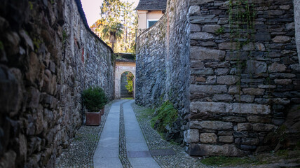 Scenic sight in Orta San Giulio, beautiful village on Lake Orta, Piedmont (Piemonte), Italy.