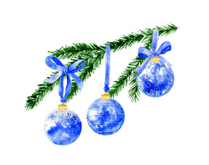 Blue Christmas Ornament Watercolor Illustration