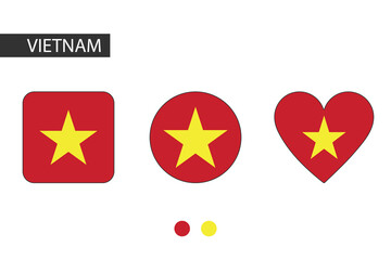 Vietnam 3 shapes (square, circle, heart) with city flag. Isolated on white background.