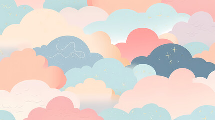 very Cute Clouds pattern, pastel bright colors, Minimalism, Clean lines, Purposeful design, Clarity, Less is more