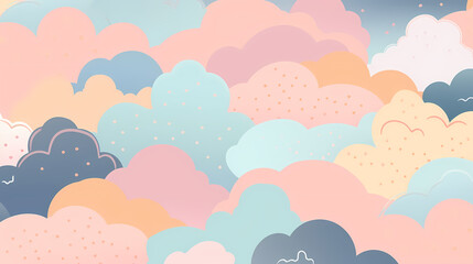 very Cute Clouds pattern, pastel bright colors, Minimalism, Clean lines, Purposeful design, Clarity, Less is more