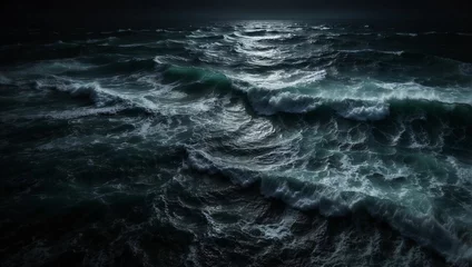 Foto auf Alu-Dibond AI generated illustration of Stormy waves in a tumultuous dark sea © Wirestock
