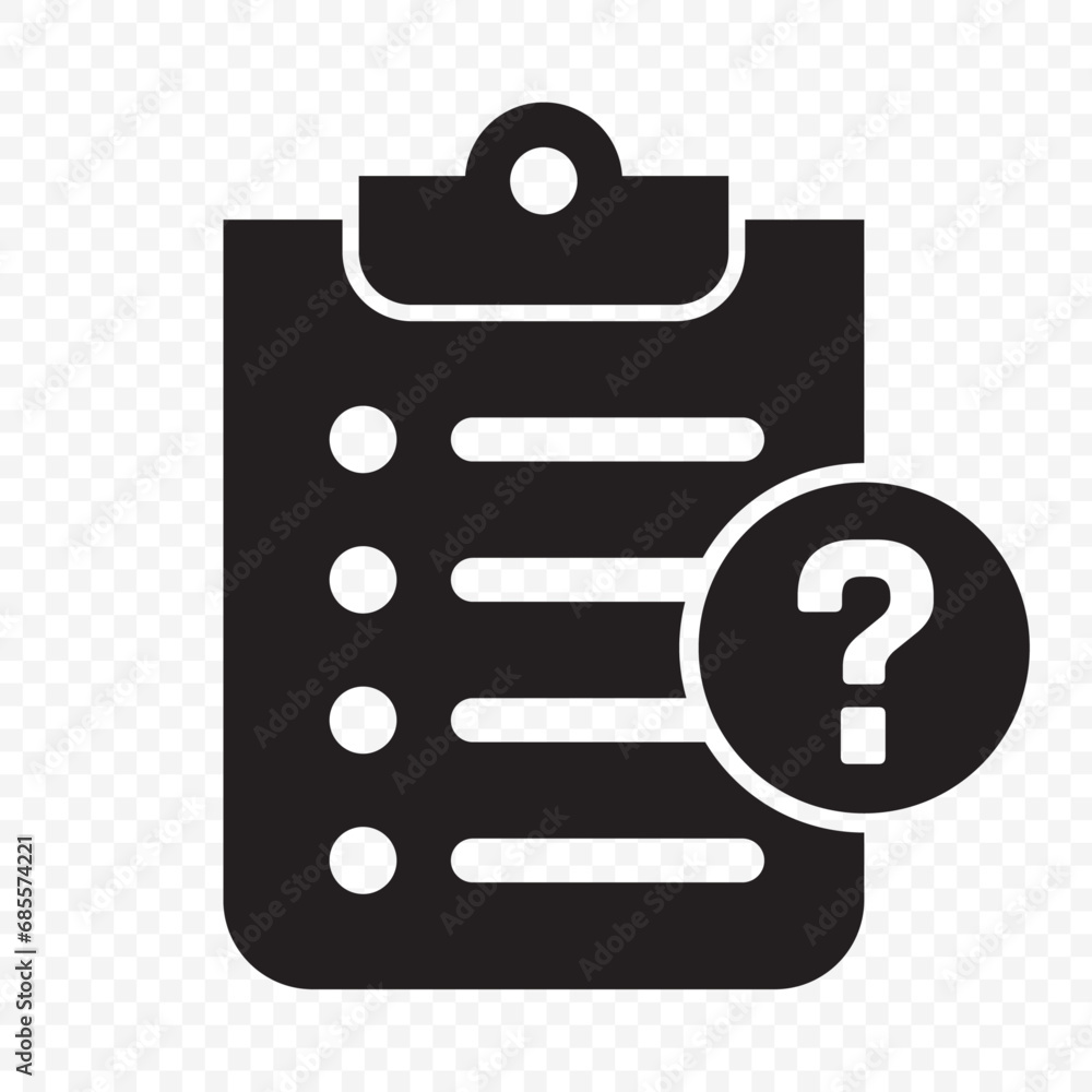 Poster clipboard with question mark icon flat style isolated on transparent background. checklist symbol fo