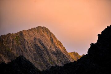 High and rocky mountains in the summer season. Landscape with the wild Carpathians of Romania