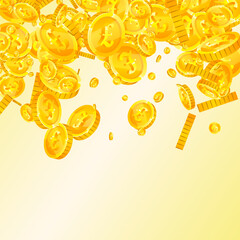 British pound coins falling. Scattered gold GBP