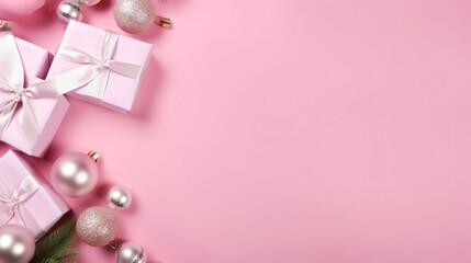 Christmas decorations at pink background