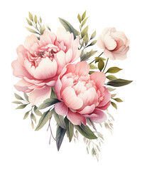 Pastel Peony Bouquets Watercolor Clipart, Watercolor Floral Sublimation Art, Transparent Background, transparent PNG, Created using generative AI