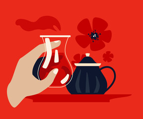 Tea with hibiscus flowers - modern colored vector illustration