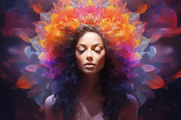 Portrait of a woman with Mandala decoration in background