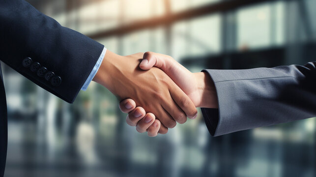 The head of the enterprise and the interested party shake hands. Modern business relations. Business.