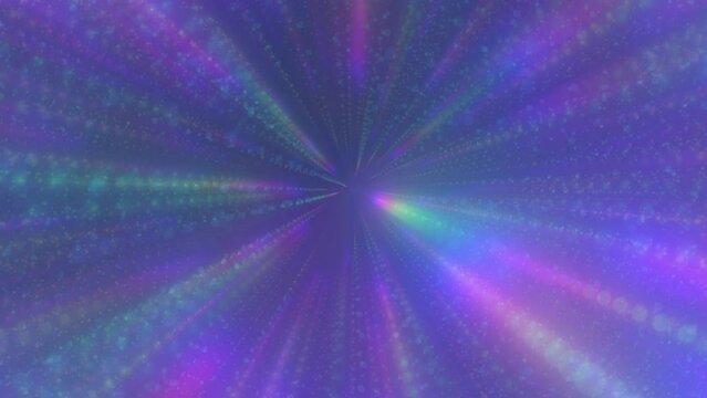 Disco ball rays. Beams of prism light. Glowing rainbow colors particles. Holographic motion background 4K. Iridescent flashes animation. Flow of yellow green blue pink purple shiny translucent bubbles