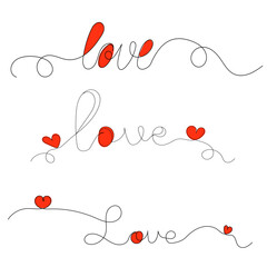 set of inscription love line drawing on a white background vector