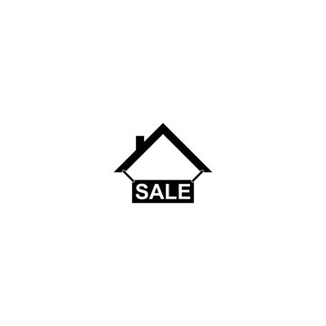 New white house and for sale text. Home Sale icon on white background 