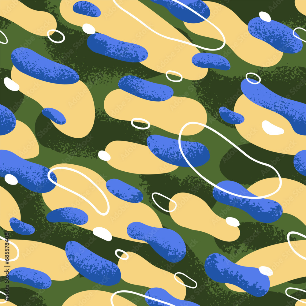 Poster Seamless abstract pattern. Endless background, flowing shapes, fluid elements. Repeating dynamic print design for modern fabric, textile, wrapping, wallpaper. Printable flat vector illustration