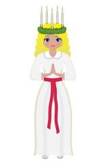 Cute traditional Saint Lucia child, girl. Celebration 13 december. Isolated. Vector illustration.
