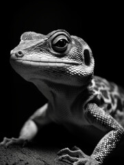 Black and white portrait of a lizard