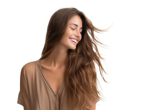 Natural Woman Smiling with Flowing Hair