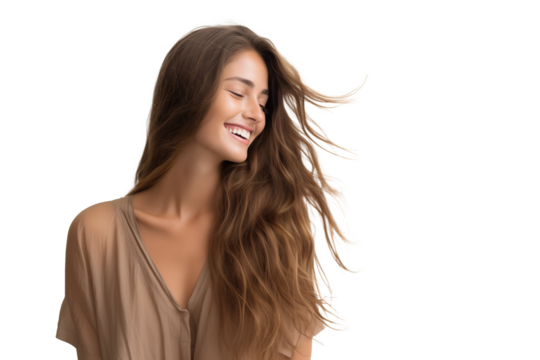Natural Woman Smiling with Flowing Hair
