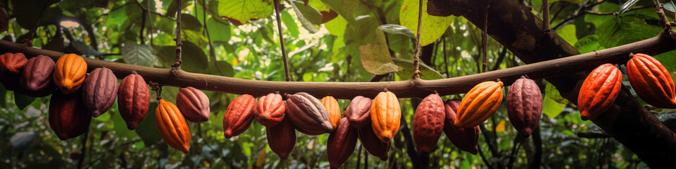 Ripe of cacao plant tree wallpaper - obrazy, fototapety, plakaty