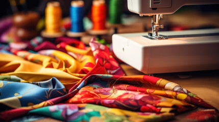 Sewing Machine and Colorful Textile Patterns