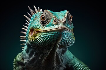 Fototapeta premium Blue iguana on black background. Close up. Studio shot.