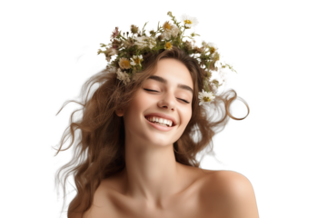 Natural Woman Smiling with Floral Crown