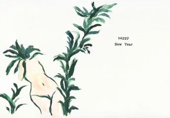 Gordijnen New Year's holidays. relax. woman with plants. watercolor painting. illustration © Anna Ismagilova
