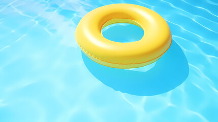 yellow swimming pool ring float in blue water. concept color summer