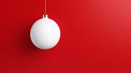 Hanging white Christmas ball or bauble frame border isolated on red background with shadow minimal conceptual 3D. create using a generative ai tool 