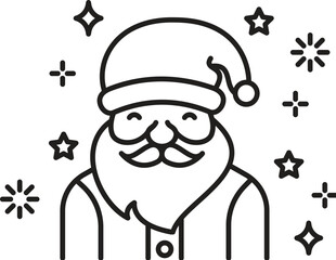 santa claus face beard moustache happy xmas christmas new year outline thin line