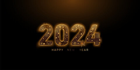 happy new year 2024 with golden 3d typography design template 2024 new year celebration concept for greeting card Badges and post templates